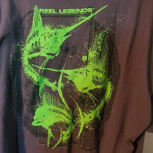 Reel Legends Men's T-Shirt Dark Grey/Neon Green Sword Fish Size XXL